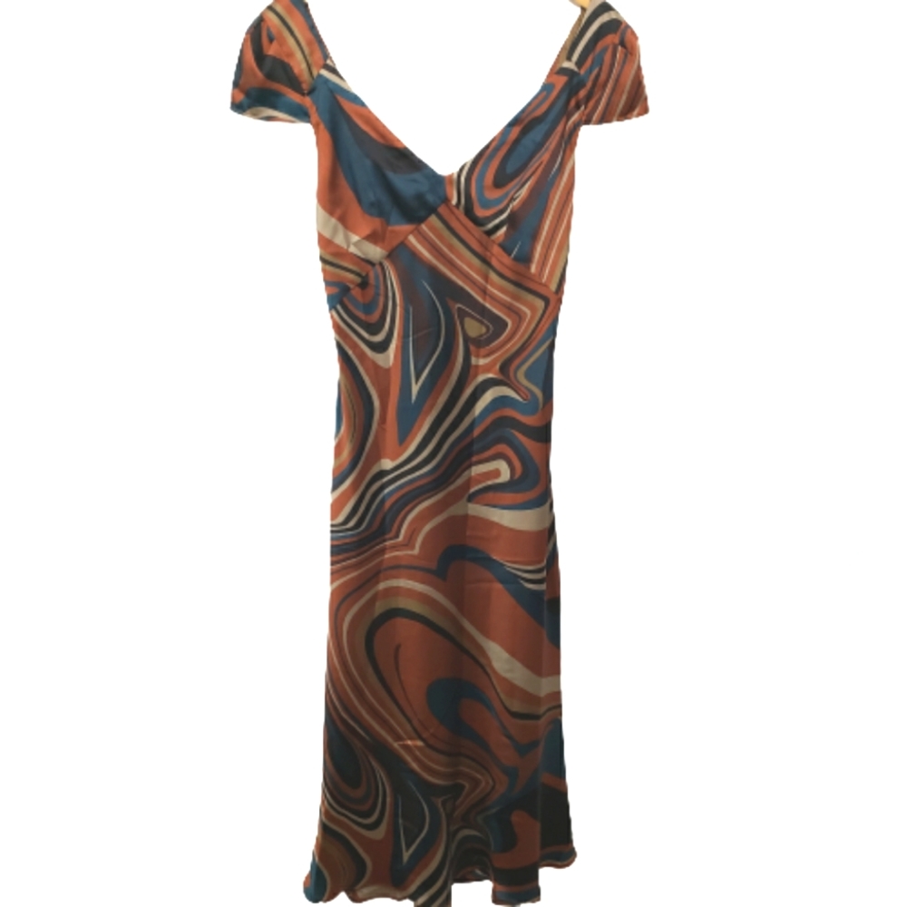 Zara Groovy Swirl Design 90s y2k 2000s Midi Silky Satin Dress Size S